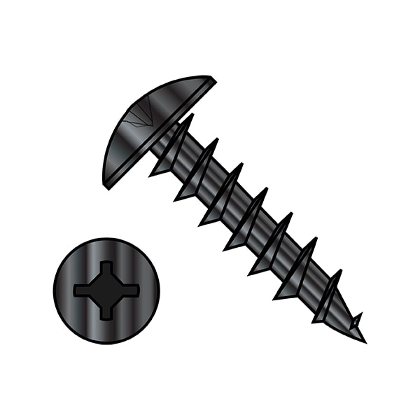 Wood Screw, #8, 7/16 in, Black Oxide Steel Truss Head Phillips Drive, 10000 PK