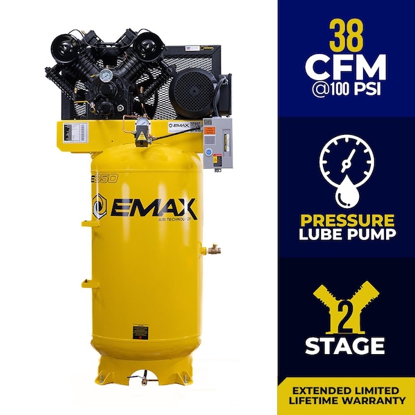 EI 10HP Vertical 80 Gallon Air Compressor, 3 Phase