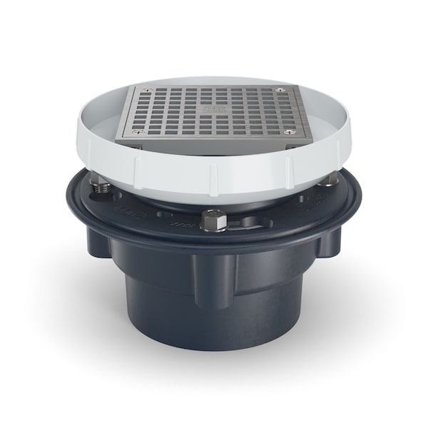 ABS, Strainer: Square, Floor Drain with Clamping Collar