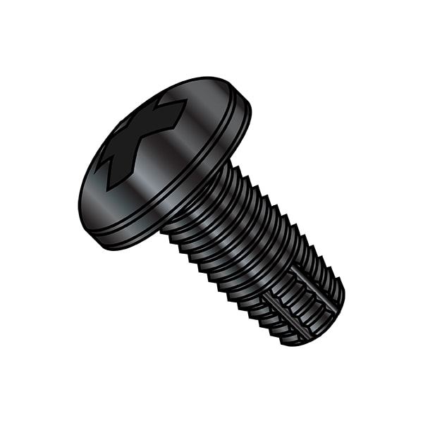 Thread Cutting Screw, 1/4"-20 x 3/4 in, Black Oxide Steel Pan Head Phillips Drive, 3000 PK