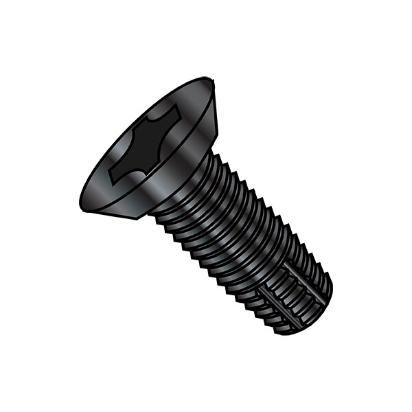Thread Cutting Screw, #8-32 x 3/8 in, Black Oxide Steel Flat Head Phillips Drive, 10000 PK