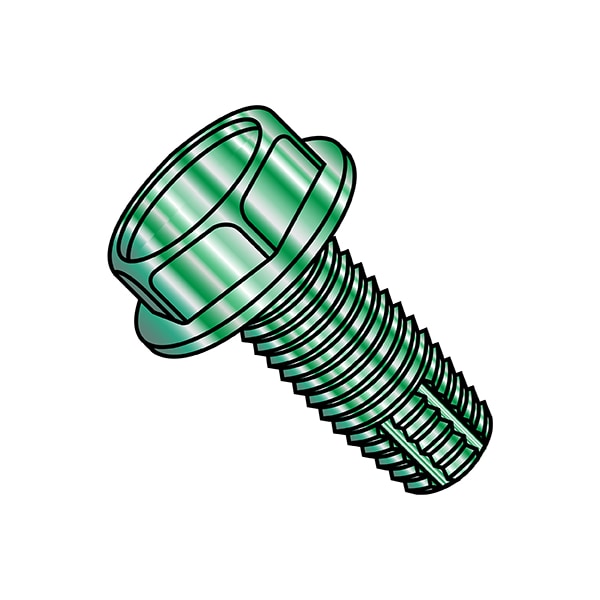 Thread Cutting Screw, #8-32 x 5/16 in, Green Steel Hex Head Hex Drive, 10000 PK