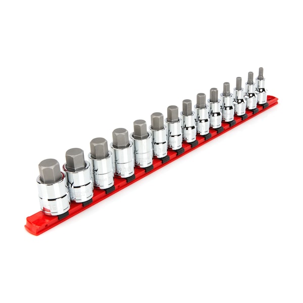 1/2 Inch Drive Hex Bit Socket Set with Rail, 14-Piece (6-19 mm)