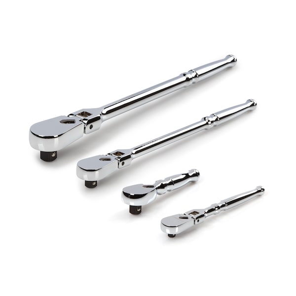1/4, 3/8, 1/2 Inch Drive Flex Head Ratchet Set (4-Piece)