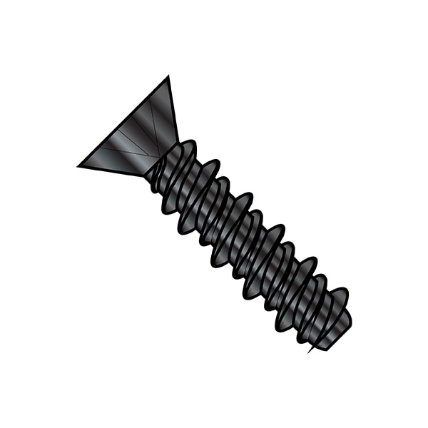 Sheet Metal Screw, #6-19 x 5/8 in, Black Oxide Steel Flat Head Phillips Drive, 10000 PK