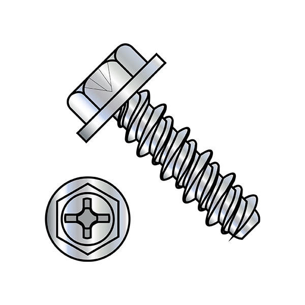 Sheet Metal Screw, #10-16 x 3/4 in, Zinc Plated Steel Flange Hex Head Phillips Drive, 6000 PK