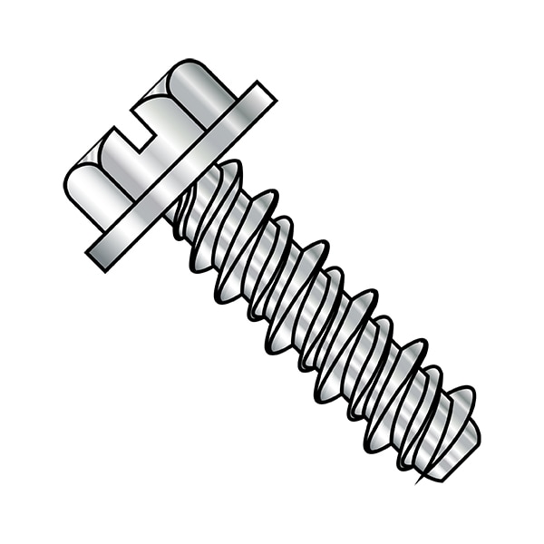 Sheet Metal Screw, #6-19 x 3/8 in, Plain Steel Flange Hex Head Slotted Drive, 5000 PK