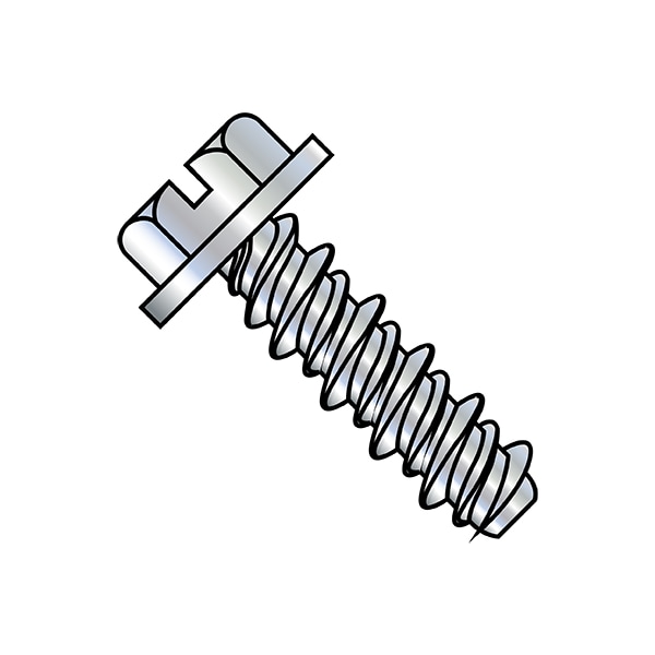 Sheet Metal Screw, #10-16 x 3/8 in, Zinc Plated Steel Flange Hex Head Slotted Drive, 8000 PK