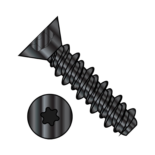 Sheet Metal Screw, 1/4"-15 x 1-1/4 in, Zinc Black Steel Flat Head Torx Drive, 2000 PK
