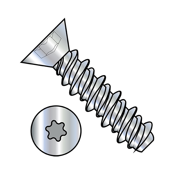 Sheet Metal Screw, #4-24 x 1/2 in, Zinc Plated Steel Flat Head Torx Drive, 10000 PK