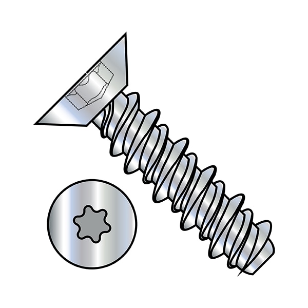 Sheet Metal Screw, #10-16 x 3/8 in, Zinc Plated Steel Flat Head Torx Drive, 10000 PK