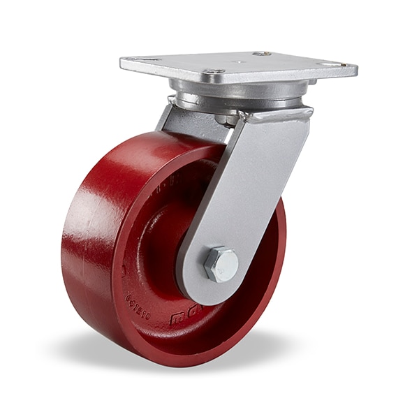 Champion Swivel Caster, 8" x 2-1/2" Metal Wheel, 1" Straight Roller Bearing