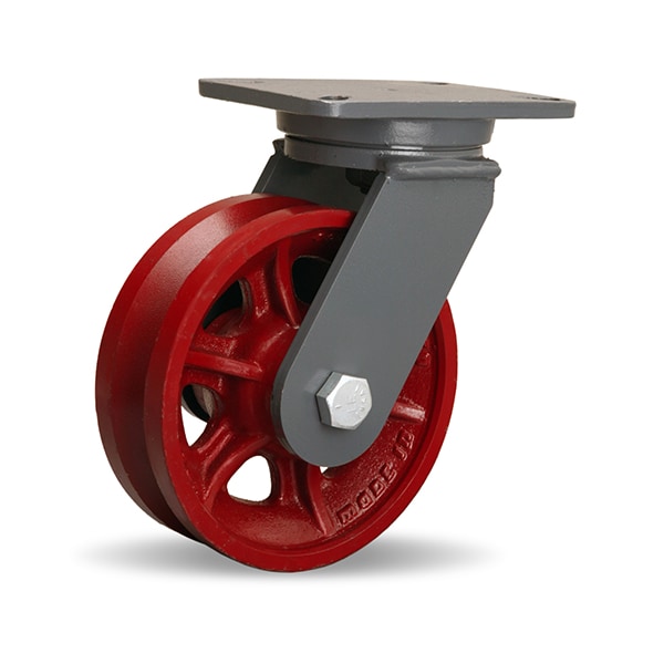 Champion Swivel Caster, 10" x 3" Forged Steel V-Groove Wheel, 1" Straight Roller Bearing
