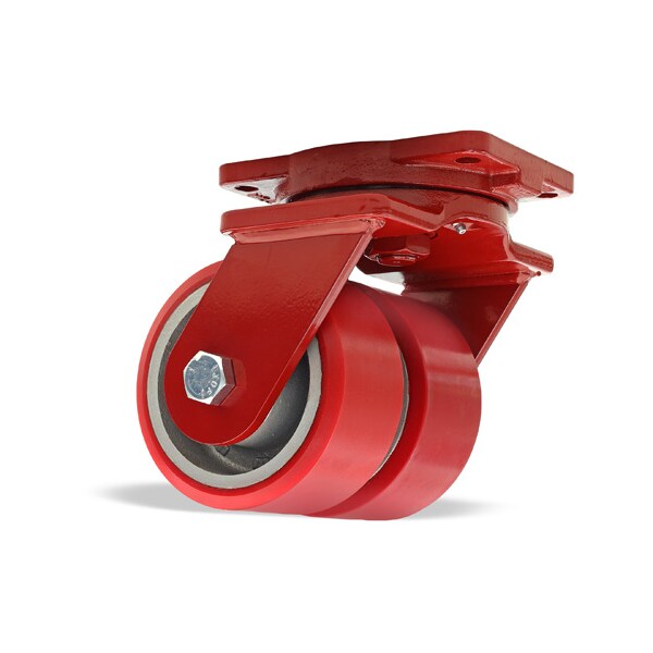 Extra Heavy Duty Dual-Wheel Swivel Caster, 6" x 3" Ultralast Premium Polyurethane on Cast Iron Wheels
