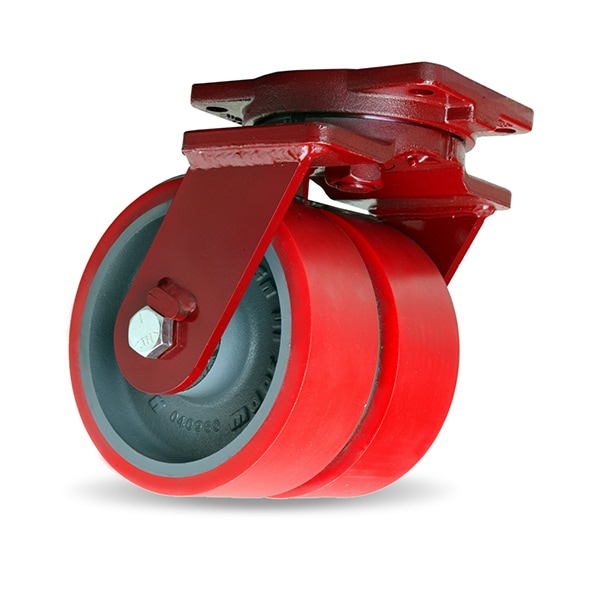 Extra Heavy Duty Dual-Wheel Swivel Caster, 12" x 3" Ultralast Premium Polyurethane Cast Iron Wheels