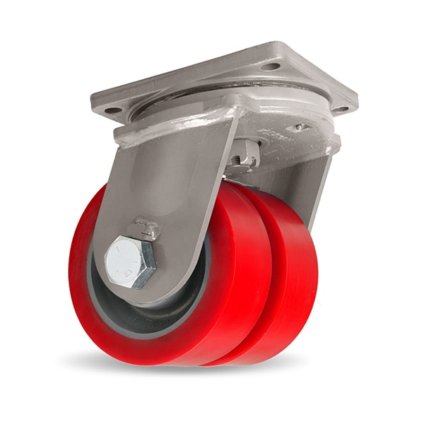 Maxi-Duty Dual-Wheel Swivel Caster, 10" x 4" Super Ultralast Polyurethane on Forged Steel Wheel
