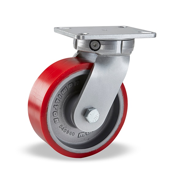 Super Endurance Swivel Caster, 8" x 3" Super Ultralast Polyurethane (95A) on Cast Iron Wheel
