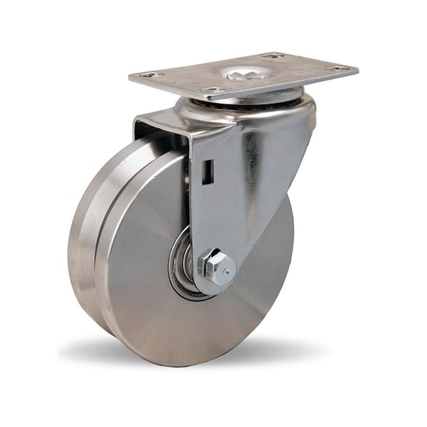 Stainless Steel Swivel Caster, 4" x 1 3/8" Stainless Steel V-Grooved Wheel