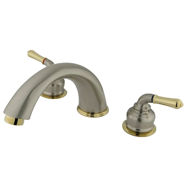 Roman Tub Faucet, Standard, 8" to 24", 3, Deck Mount, Brushed Nickel/Polished Brass