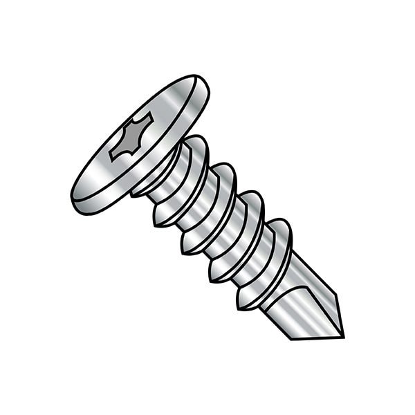 Self-Drilling Screw, 1/4"-14 x 1 in, Plain 18-8 Stainless Steel Pan Head Phillips Drive, 500 PK