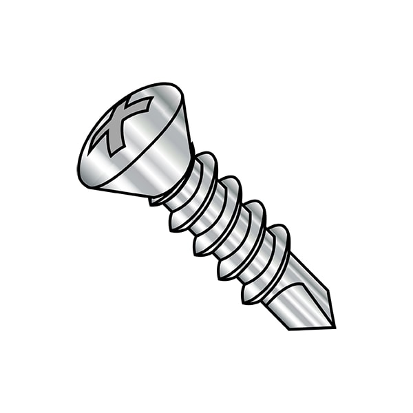 Self-Drilling Screw, #8-18 x 3/4 in, Plain 410 Stainless Steel Oval Head Phillips Drive, 4000 PK