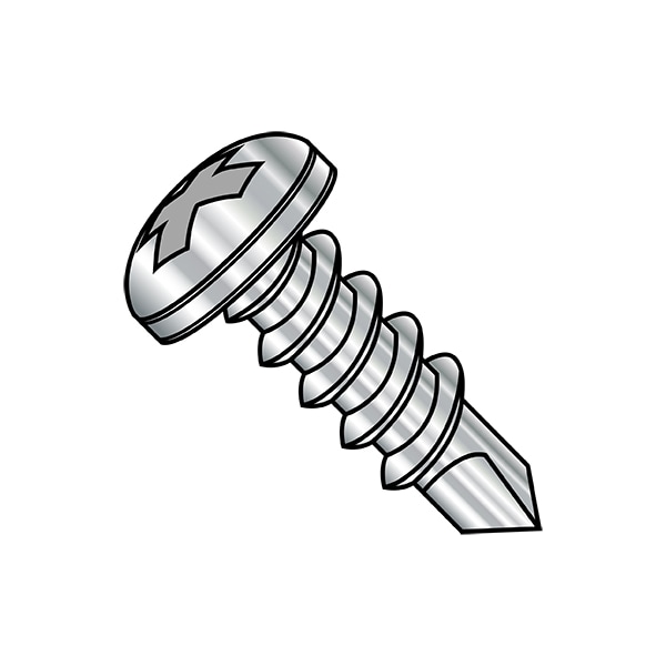 Self-Drilling Screw, 1/4"-14 x 5 in, Plain 18-8 Stainless Steel Pan Head Phillips Drive, 100 PK