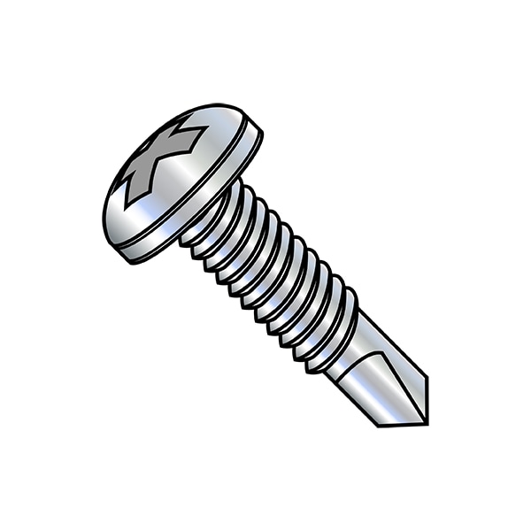 Self-Drilling Screw, 1/4"-20 x 1 in, Zinc Plated Steel Pan Head Phillips Drive, 2500 PK