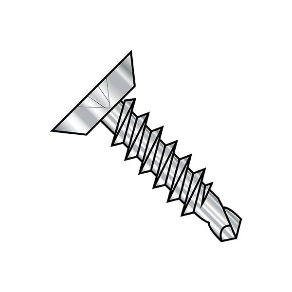Self-Drilling Screw, 1/4"-14 x 3/4 in, Plain 410 Stainless Steel Flat Head Phillips Drive, 2000 PK