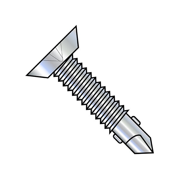 Self-Drilling Screw, #12-24 x 2-1/2 in, Zinc Plated Steel Flat Head Phillips Drive, 1000 PK