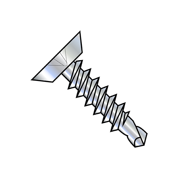 Self-Drilling Screw, 1/4"-14 x 3/4 in, Zinc Plated Steel Flat Head Phillips Drive, 4000 PK