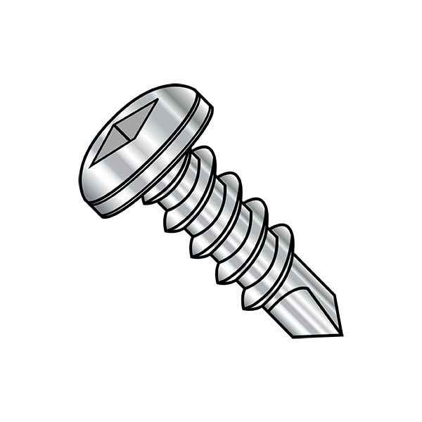 Self-Drilling Screw, 1/4"-14 x 3/4 in, Plain 410 Stainless Steel Pan Head Square Drive, 1000 PK