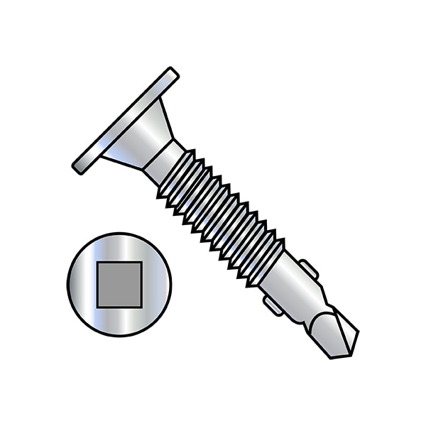 Self-Drilling Screw, #12-24 x 1 in, Zinc Plated Steel Wafer Head Square Drive, 3000 PK