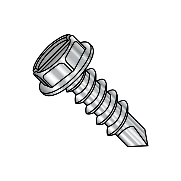 Self-Drilling Screw, 1/4"-14 x 3/4 in, Plain Stainless Steel Flange Hex Head External Hex Drive