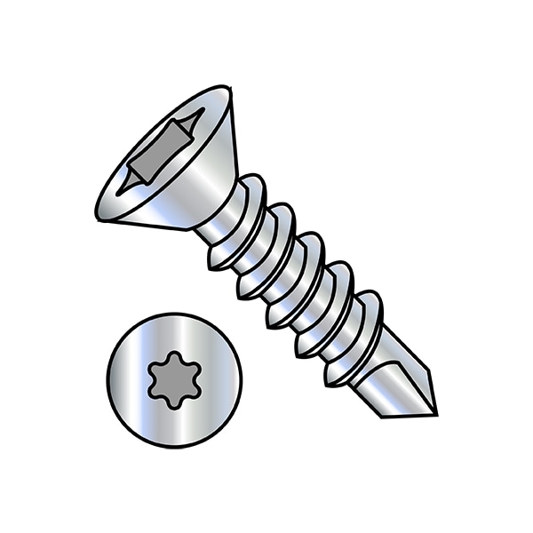 Self-Drilling Screw, 1/4"-14 x 4-1/2 in, Zinc Plated Steel Flat Head Torx Drive, 500 PK