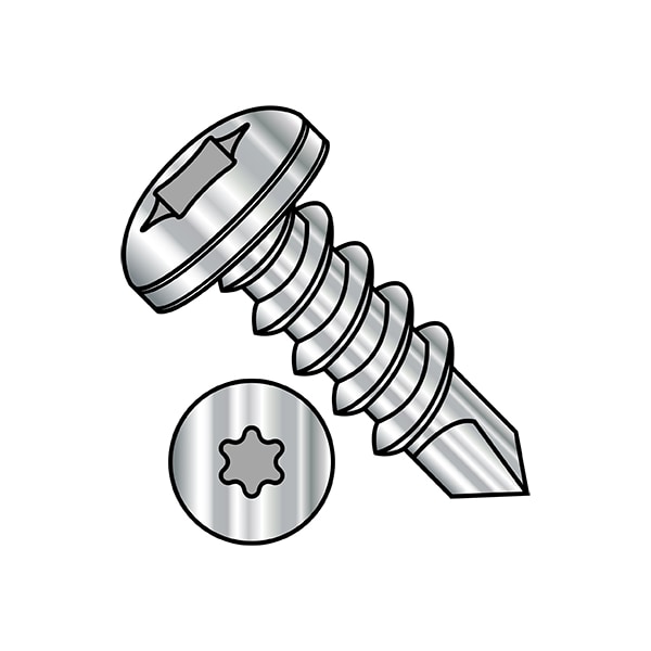 Self-Drilling Screw, 1/4"-14 x 3/4 in, 410 Stainless Steel Pan Head Torx Drive, 500 PK