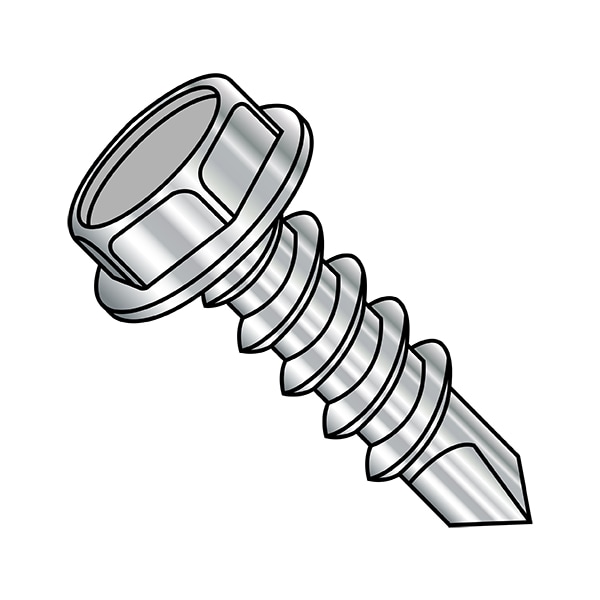 Self-Drilling Screw, 5/16"-12 x 2-1/2 in, Plain 18-8 Stainless Steel Flange Hex Head 200 PK