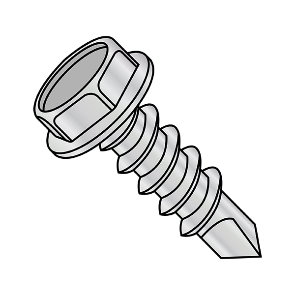 Self-Drilling Screw, 1/4"-14 x 2-7/32 in, Zinc Plated Steel Flange Hex Head External Hex Drive