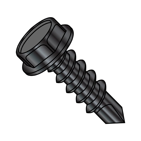 Self-Drilling Screw, 1/4"-14 x 3/4 in, Black Oxide 410 Stainless Steel Flange Hex Head 2000 PK