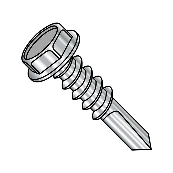 Self-Drilling Screw, 1/4"-14 x 3 in, Plain Stainless Steel Flange Hex Head External Hex Drive