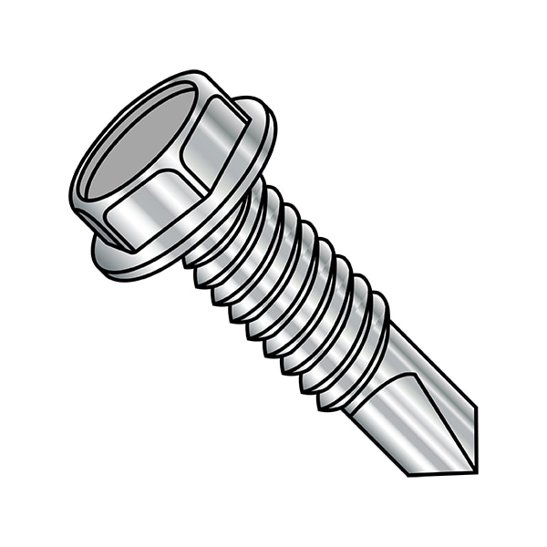 Self-Drilling Screw, #12-24 x 1-1/4 in, Plain Stainless Steel Flange Hex Head External Hex Drive