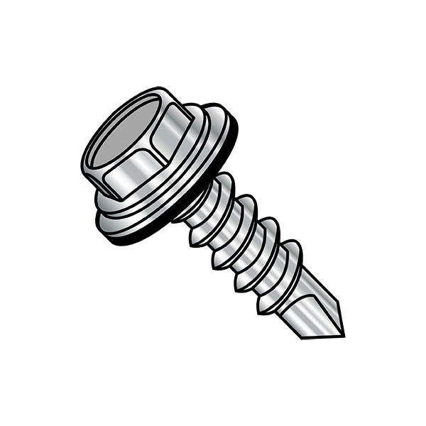 Self-Drilling Screw, 1/4"-14 x 1 in, Plain 18-8 Stainless Steel Flange Hex Head External Hex Drive
