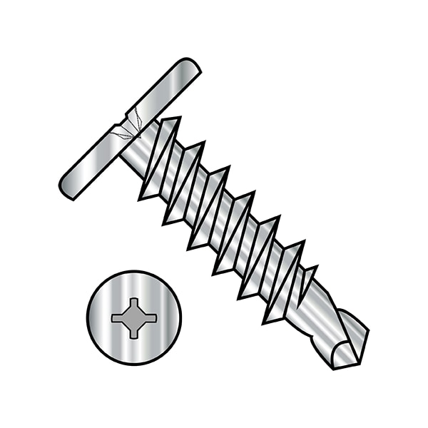 Self-Drilling Screw, 1/4"-14 x 1 in, Plain 18-8 Stainless Steel Pancake Head Square Drive, 400 PK