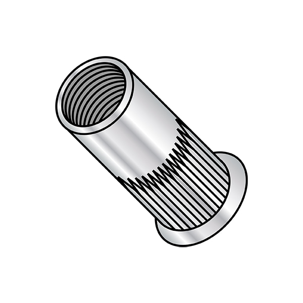 Rivet Nut, 5/16"-18 Thread Size, 0.580 in - 0.610 in Flange Dia., .700 in - .720 in L, Aluminum