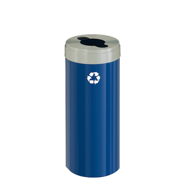 12 gal Round Recycling Bin, Blue/Satin Aluminum