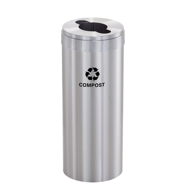 12 gal Round Recycling Bin, Satin Aluminum