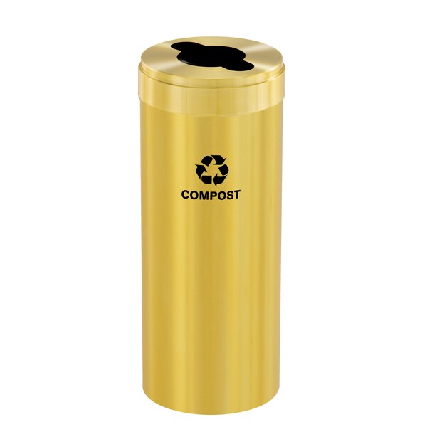 15 gal Round Recycling Bin, Satin Brass