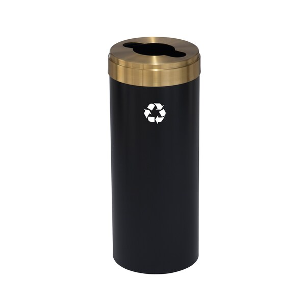 15 gal Round Recycling Bin, Satin Black/Satin Brass