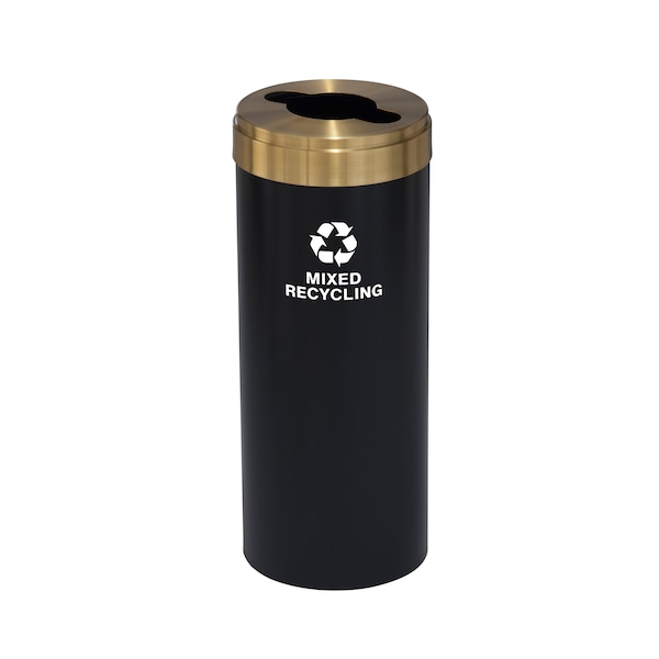 15 gal Round Recycling Bin, Satin Black/Satin Brass