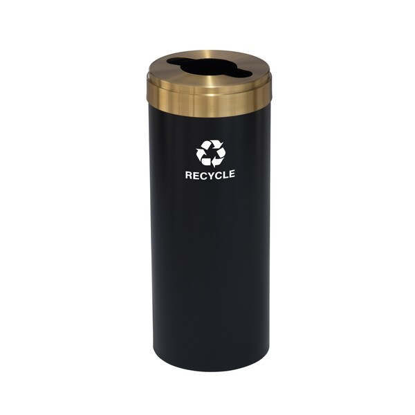 15 gal Round Recycling Bin, Satin Black/Satin Brass