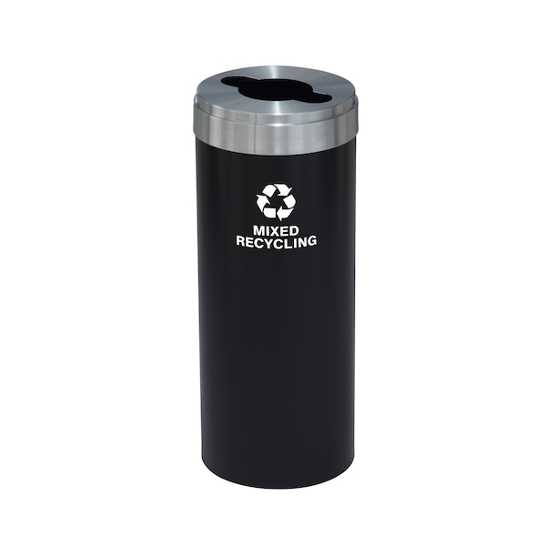 15 gal Round Recycling Bin, Satin Black/Satin Aluminum